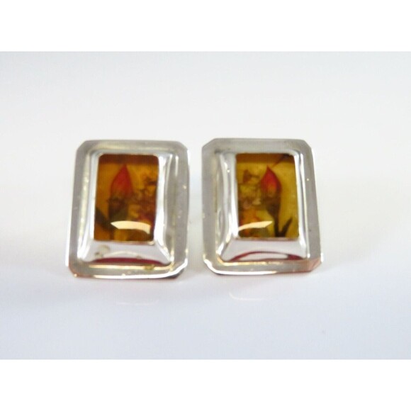 Vintage Pressed Flower Earring Set Talleres Lagunas LTT Sterling Silver - Picture 2 of 13